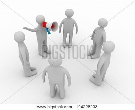 orator speaks in megaphone , 3d rendered illustration