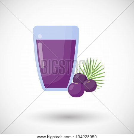 Acai berries juice vector flat icon Flat design of superfood or healthy eating object with round shadow isolated on the white background cute vector illustration with reflections