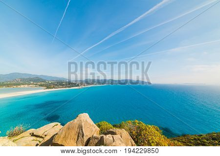 Rocks in Porto Giunco coastline Villasimius. Sardinia Italy