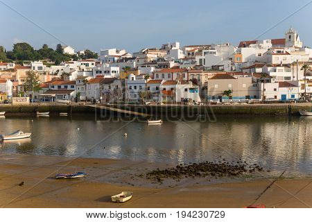 FERRAGUDO, PORTUGAL - APRIL 24, 2017: Picturesque view of Ferragudo fishing village in Algarve, Portugal