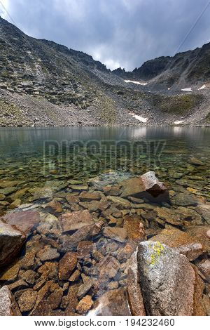 Landscape with Rila Mountain, Ledenoto (Ice) lake and Musala Peak, Bulgaria