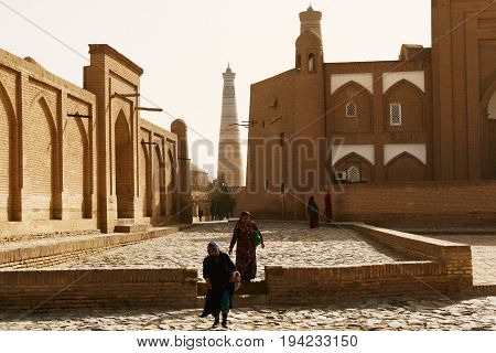 Khiva Uzbekistan - March 08 2009: A typical street in Khiva Uzbekistan