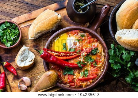Chilean Food. Picante Caliente. Tomatoes, Onion, Chili Fried With Eggs