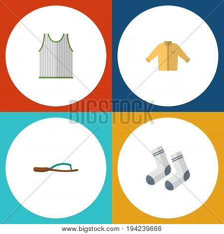 Flat Icon Dress Set Of Beach Sandal, Banyan, Singlet Vector Objects. Also Includes Man, Banyan, Sleeveless Elements.