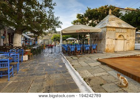 ANDROS, GREECE - MAY 25, 2017: Chora of Andros island early in the morning on May 25, 2017.