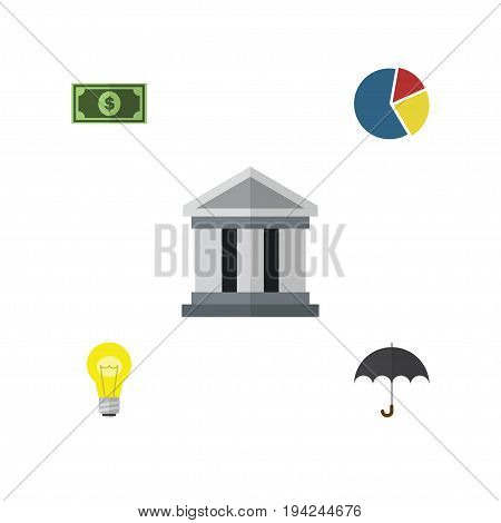 Flat Icon Finance Set Of Graph, Greenback, Bubl And Other Vector Objects. Also Includes Bulb, Greenback, Light Elements.