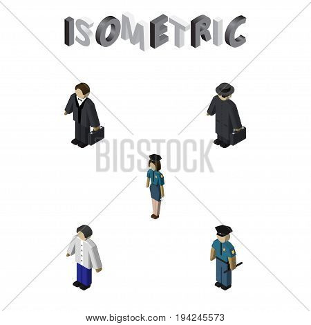 Isometric People Set Of Detective, Officer, Investor And Other Vector Objects. Also Includes Female, Investor, Police Elements.