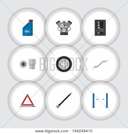 Flat Icon Auto Set Of Tire, Automatic Transmission, Petrol And Other Vector Objects. Also Includes Automatic, Car, Jerrycan Elements.