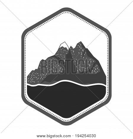 monochrome silhouette of diamond shape emblem with moutain and river vector illustration