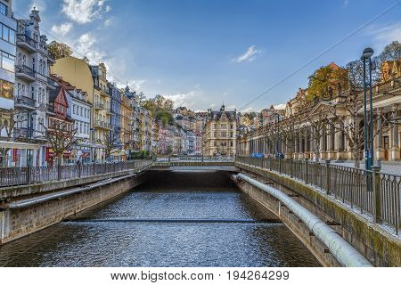 Embankment of Tepla river in Karlovy Vary Czech republic