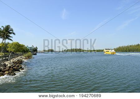 Fort Lauderdale Florida USA - May 26 2017 : Water taxi on the Fort Lauderdale intercoastal waterway