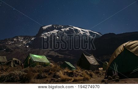 Kilimanjaro view under the stars at night