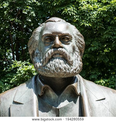 Portrait Sculpture Of Karl Marx  Near Alexanderplatz In Berlin