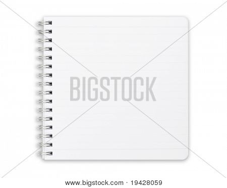 Średniej wielkości kwadratowych notebooka. Na czystym białym tle.