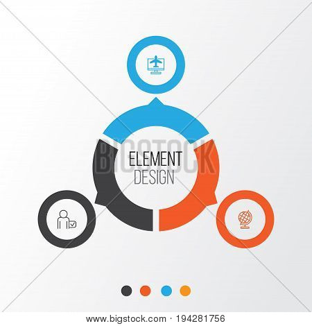 Transportation Icons Set. Collection Of Internet Ticket, Globetrotter, World Sphere And Other Elements. Also Includes Symbols Such As Passenger, Online, Globetrotter.