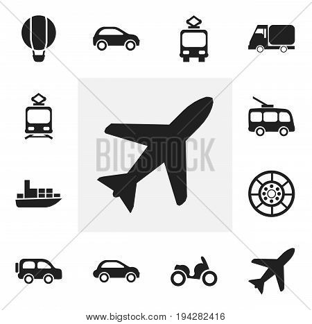 Set Of 12 Editable Transportation Icons. Includes Symbols Such As Aircraft, Ship, Car Vehicle And More. Can Be Used For Web, Mobile, UI And Infographic Design.