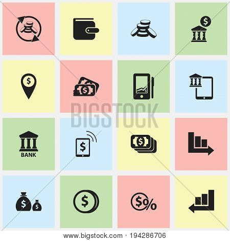 Set Of 16 Editable Finance Icons. Includes Symbols Such As Bucks, Loan, Greenback And More. Can Be Used For Web, Mobile, UI And Infographic Design.