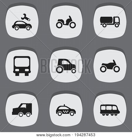Set Of 9 Editable Transportation Icons. Includes Symbols Such As Motorbus, Part Of Car, Suv And More. Can Be Used For Web, Mobile, UI And Infographic Design.