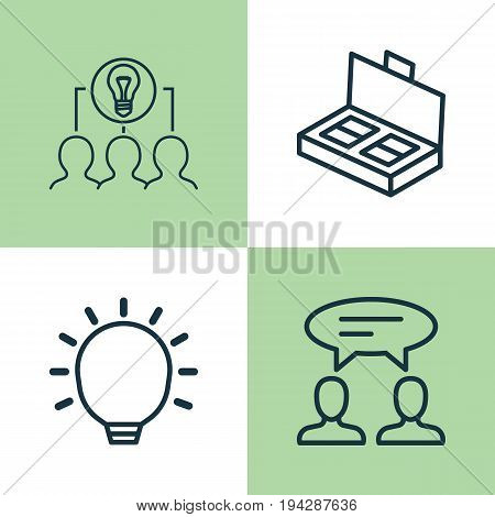 Management Icons Set. Collection Of Collaborative Solution, Great Glimpse, Dialogue And Other Elements. Also Includes Symbols Such As Idea, Collaborative, Business.