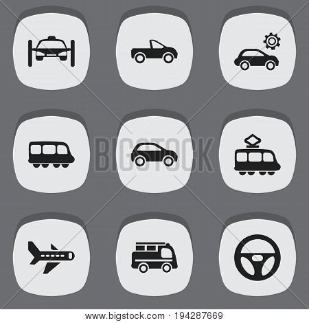 Set Of 9 Editable Shipment Icons. Includes Symbols Such As Lorry, Motorbus, Airplane And More. Can Be Used For Web, Mobile, UI And Infographic Design.