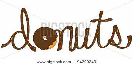 Yummy Donut Lettering with Sprinkles on White Background