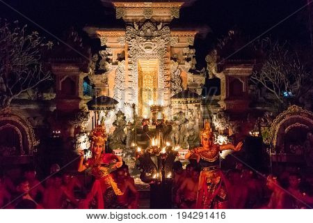 Kecak Fire And Trance Dance At Pura Dalem Taman Kaja, Ubud, Bali, Indonesia