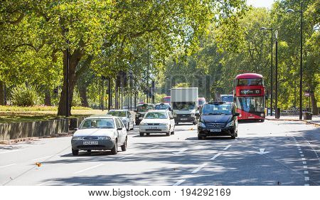 London, UK - September 8, 2016: Transport on the London street, Mayfair