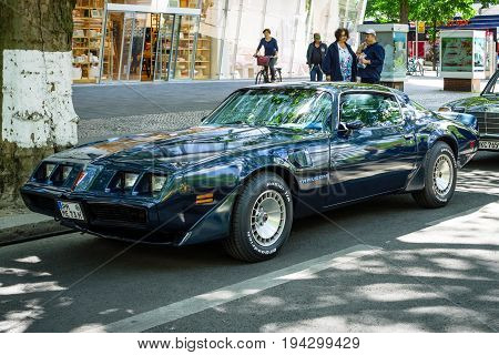 BERLIN - JUNE 17 2017: Muscle car Pontiac Firebird Turbo Trans Am (second generation). Classic Days Berlin 2017.