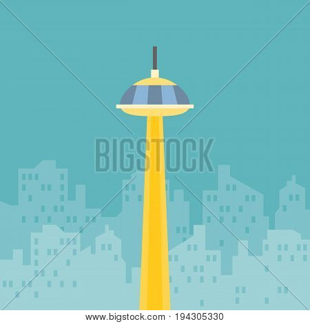 Sky scrapper construction with silhouette building background, flat design vector