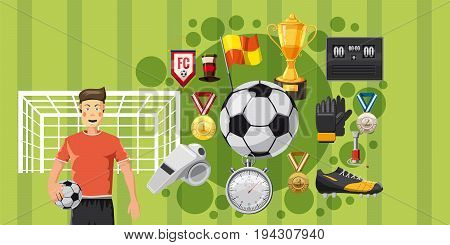 Soccer play horizontal concept. Cartoon illustration of soccer play banner horizontal vector for web