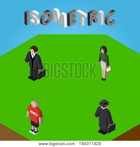 Isometric Human Set Of Detective, Investor, Guy And Other Vector Objects. Also Includes Businessman, Boy, Human Elements.