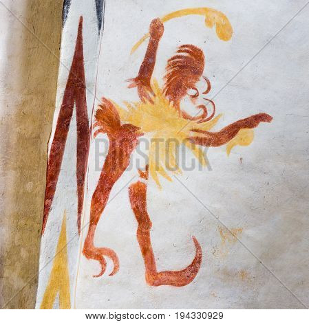 Devil dressed in feathers a medieval mural in Vinderslev church Denmark June 22 2017
