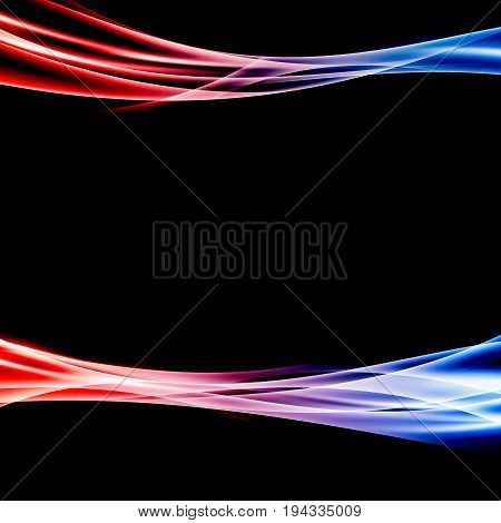Bright colorful swoosh light lines over black background. Speed of light concept layout. Vector illustration