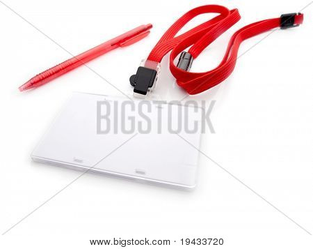 Leere Sicherheit oder Personalausweis mit roten Schleife und Pen, isolated on White. Zum Hinzufügen von Ihrer Nachricht oder corp