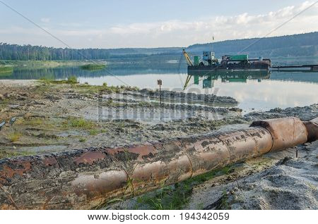 Extraction Of Sand From A Sand Pit. Iron Technological Constructions. Exavation Machine Excavator At