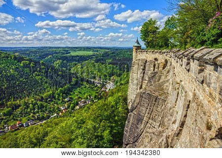 Saxon Switzerland, Germany. Elbe river view from castle Koenigstein.