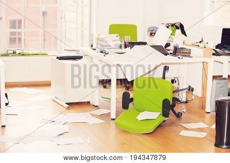 Close-up view of ransacked office