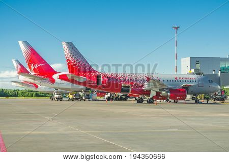 Airbus A319 Rossiya Airlines, Airport Pulkovo, Russia Saint-petersburg June 2017