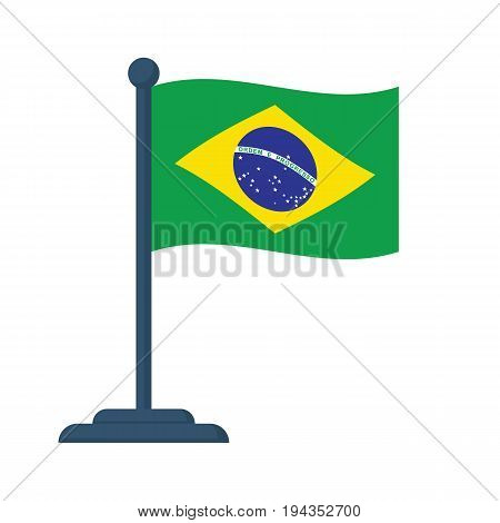 Brazil flag isolated on white background. Brazil Independence Day 7th september. Vector illustration flat design. Celebrated annually. Waving flag in wind.