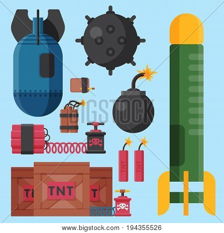 Bomb dynamite fuse vector illustration. Grenade attack power ball burning detonation. Explosion fire military destruction design aggression object.