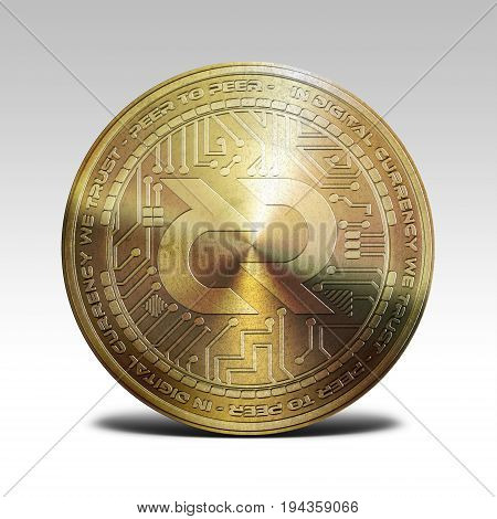 golden decred coin isolated on white background 3d rendering illustration