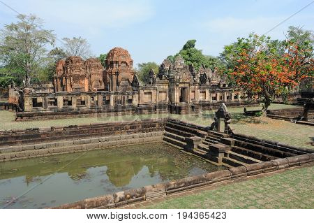 Buriram, Thailand - 22 January 2014: Prasat Muang Tam temple the ancient sanctuary in Buriram on Thailand