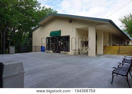INDIAN RIVER, MICHIGAN / UNITED STATES - JUNE 18, 2017: Visitors may purchase gifts and souvenirs at the Cross in the Woods Roman Catholic National Shrine's Gift Shop.