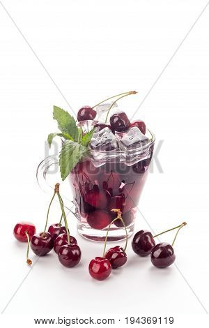 Ice cream and cherry juice isolated on white background