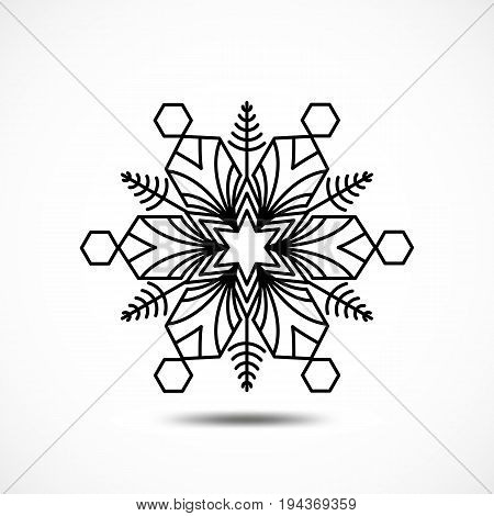 Snowflake Icon Isolated. Black Frozt Symbol on White Background. Icy Snow Element for Winter Design