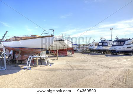 Drager Denmark - May 02.2013: Parking of boats on the shore of the Baltic sea