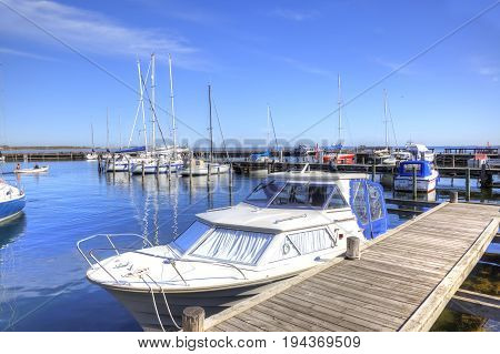 Drager Denmark - May 02.2013: Yacht parking in a bay near the village of Drager