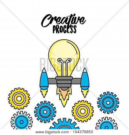 bulb with thrusters and gears to creative process vector illustration