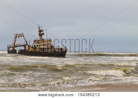 Shipwreck boat near Swakopmund Skeleton Coast Namibia