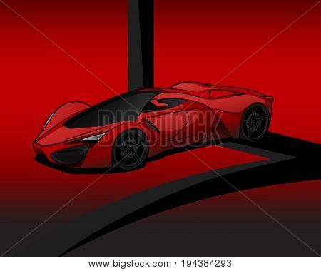 Red sport car vector illustration isolated on red adstract background